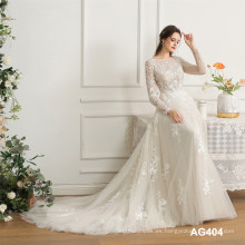 New Modern V-neck Long Sleeve Tulle Fabric Ladies Elegant Lace civil wedding dress